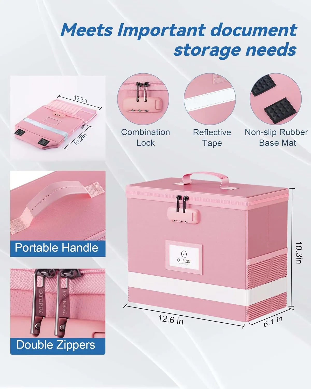 Oterri 2 Pack Fireproof Document Box With Lock, Portable File Safe Box Fireproof Waterproof For Letter Files, Collapsible Fireproof File Box With Handle (Pink, 2 Pack)