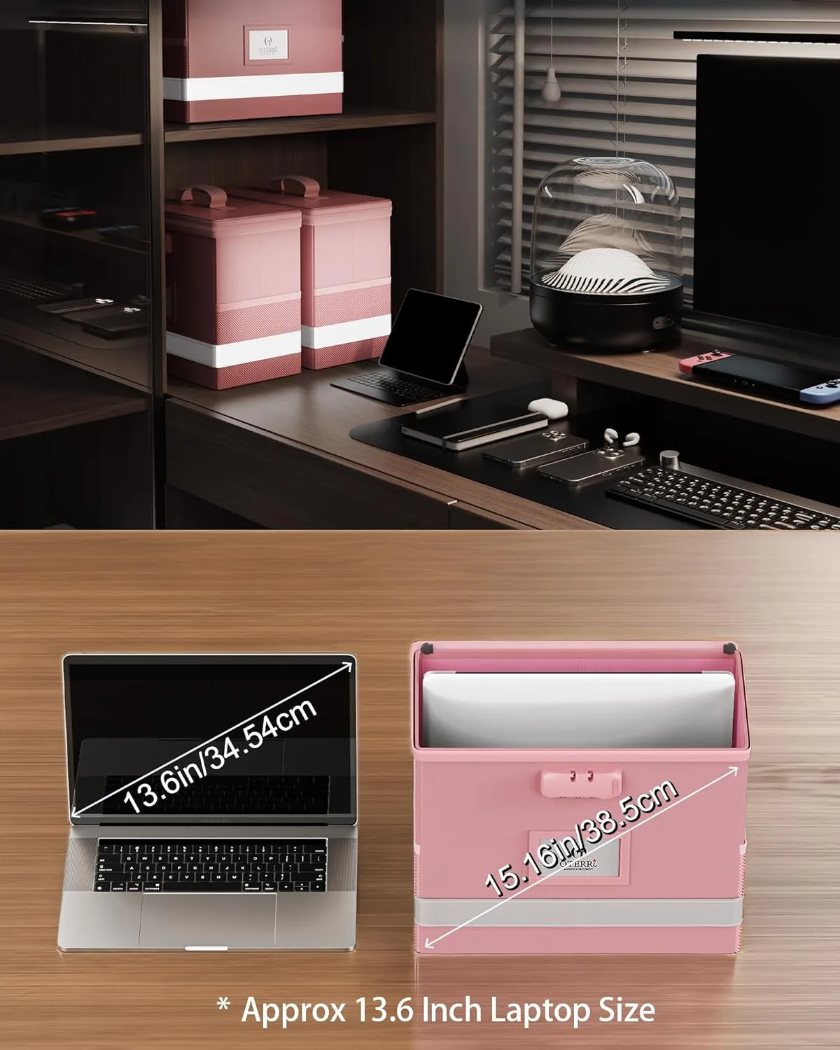 Oterri 2 Pack Fireproof Document Box With Lock, Portable File Safe Box Fireproof Waterproof For Letter Files, Collapsible Fireproof File Box With Handle (Pink, 2 Pack)