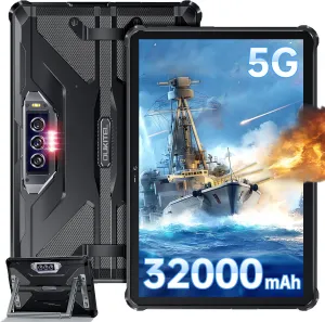 OUKITEL RT7 Rugged Tablet 5G, 32000mAh Battery Waterproof Tablet, 33W Fast Charging, 24GB 256GB, 10.1" FHD , 48MP 20MP Night Vision Camera Tablets PC Android 13, Dual SIM/5G WiFi/GPS/NFC, T-Mobile