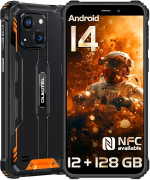 OUKITEL WP32 Rugged Smartphone Unlocked - 12GB RAM 128GB ROM/1TB Rugged Phone Android 14, 6300mAh Battery, 20MP 5MP Cell Phone, 6.0" Screen, 4G Dual SIM, IP68/IP69K, NFC,OTG,GPS,T-Mobile, Orange