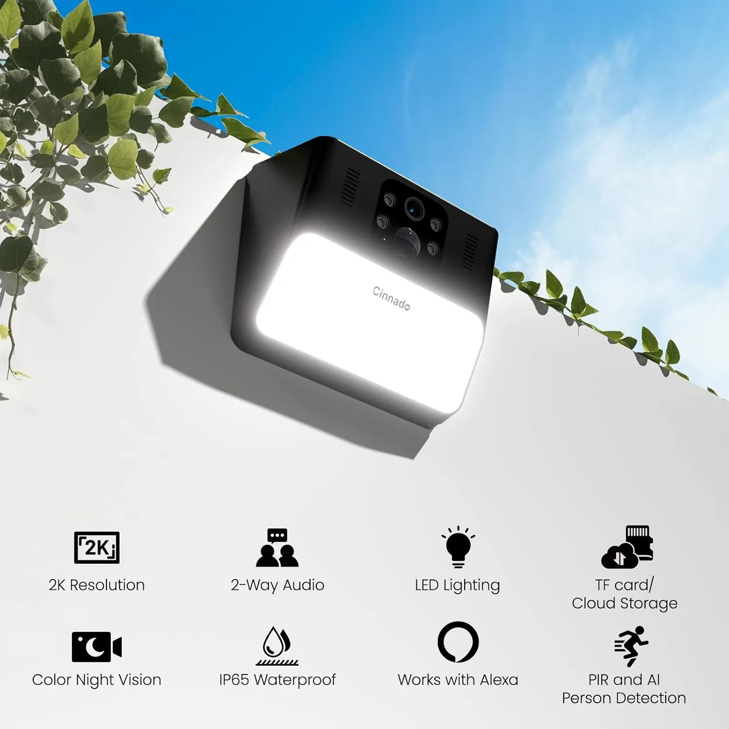 Outdoor Camera Wireless-2.4G 2K Solar Wall Light Cameras for Home Security with AI Motion Detection, Waterproof,Motion Activated Light, Siren Cloud/SD Storage, Compatible with Alexa,S2