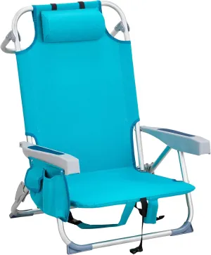 Outvita Backpack Beach Chair, 5 Level Adjustable Positions Beach Chair with Back Storage Bag, Cooler Pouch and Side Bags for Beach Poolside Lawn
