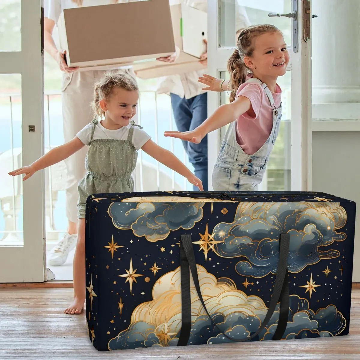 Oversized Moving Bags Cartoon Cloud Stars Waterproof Storage Totes Large Storage Bags for Clothes Packing Bags for Moving Travel & Clothes Storage