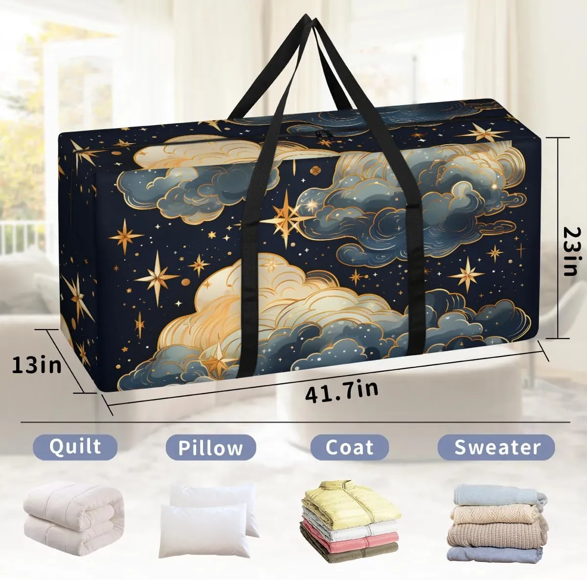 Oversized Moving Bags Cartoon Cloud Stars Waterproof Storage Totes Large Storage Bags for Clothes Packing Bags for Moving Travel & Clothes Storage