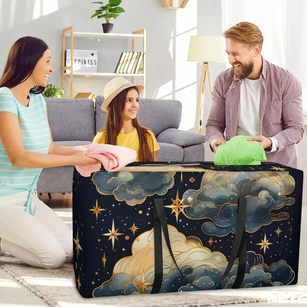 Oversized Moving Bags Cartoon Cloud Stars Waterproof Storage Totes Large Storage Bags for Clothes Packing Bags for Moving Travel & Clothes Storage