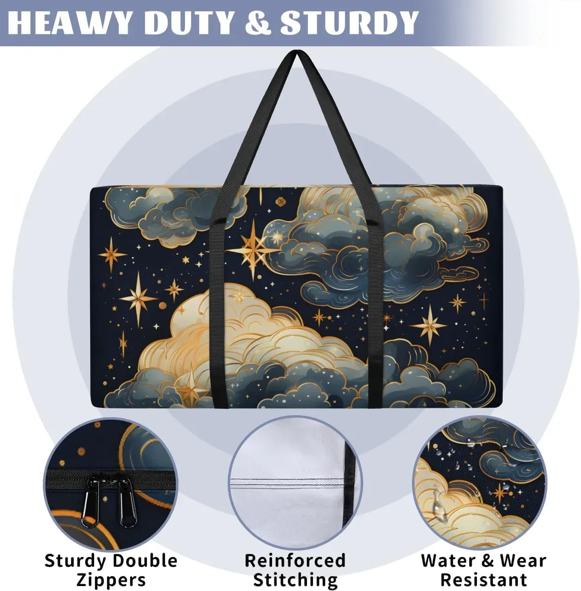Oversized Moving Bags Cartoon Cloud Stars Waterproof Storage Totes Large Storage Bags for Clothes Packing Bags for Moving Travel & Clothes Storage