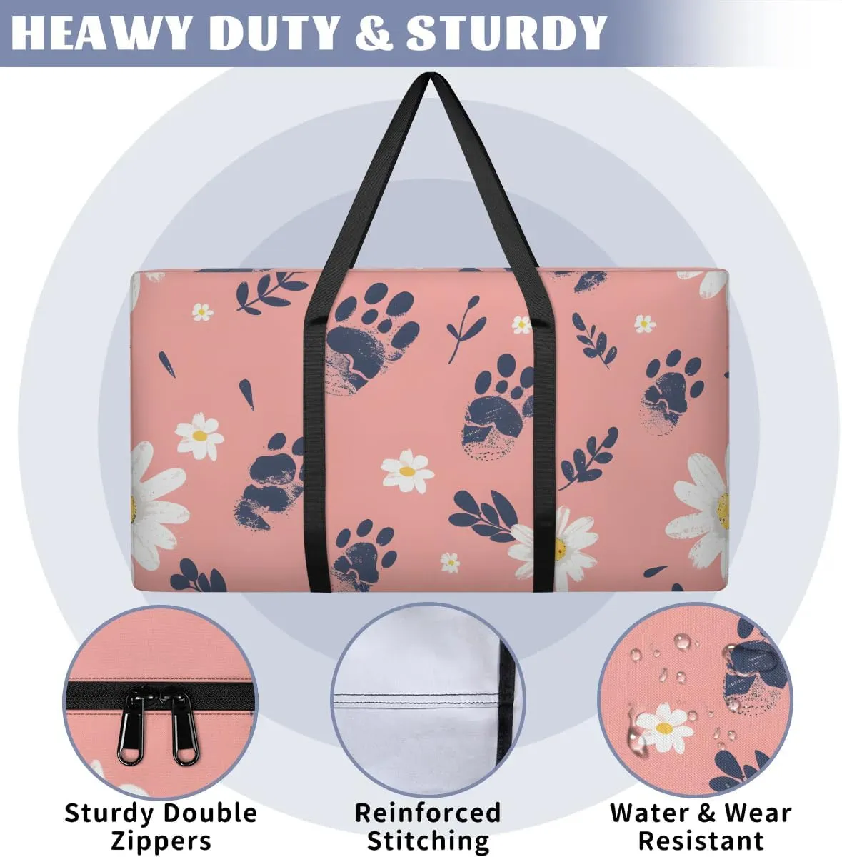 Oversized Moving Bags Daisy Footprints Waterproof Storage Totes Large Storage Bags for Clothes Packing Bags for Moving Travel & Clothes Storage