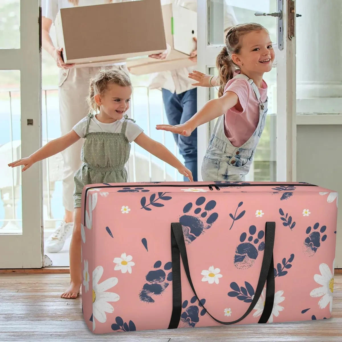 Oversized Moving Bags Daisy Footprints Waterproof Storage Totes Large Storage Bags for Clothes Packing Bags for Moving Travel & Clothes Storage