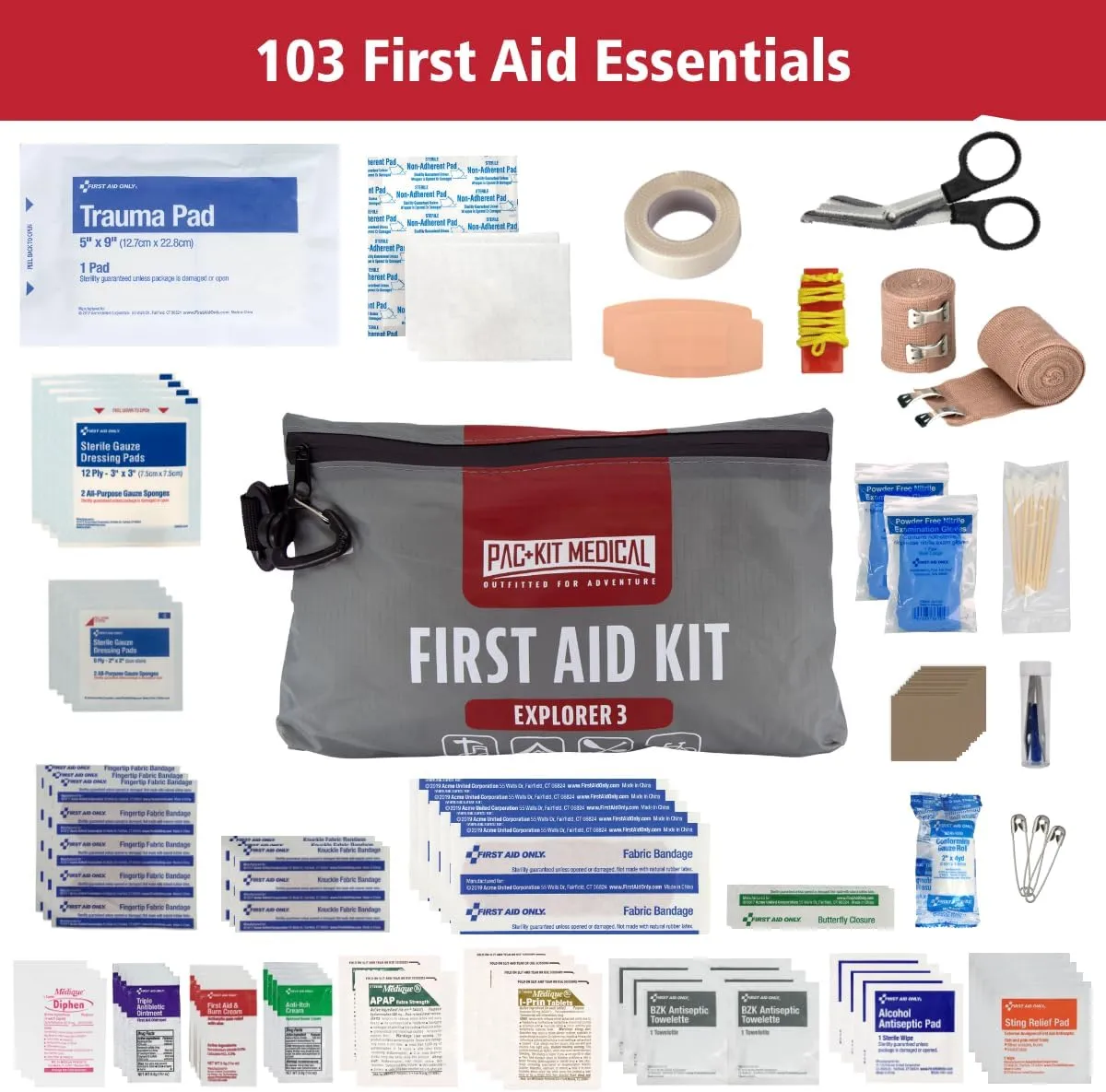 Pac-Kit Watertight Explorer 3 First Aid Kit for Hiking, Camping and Outdoor Activities, 103 Pieces