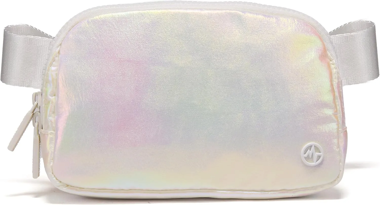 Pander Two Way Zipper Fanny Pack Nylon Everywhere Belt Bag for Women, Water Repellent Waist Packs, Crossbody Bags with Adjustable Strap(Iridescent).