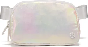 Pander Two Way Zipper Fanny Pack Nylon Everywhere Belt Bag for Women, Water Repellent Waist Packs, Crossbody Bags with Adjustable Strap(Iridescent).