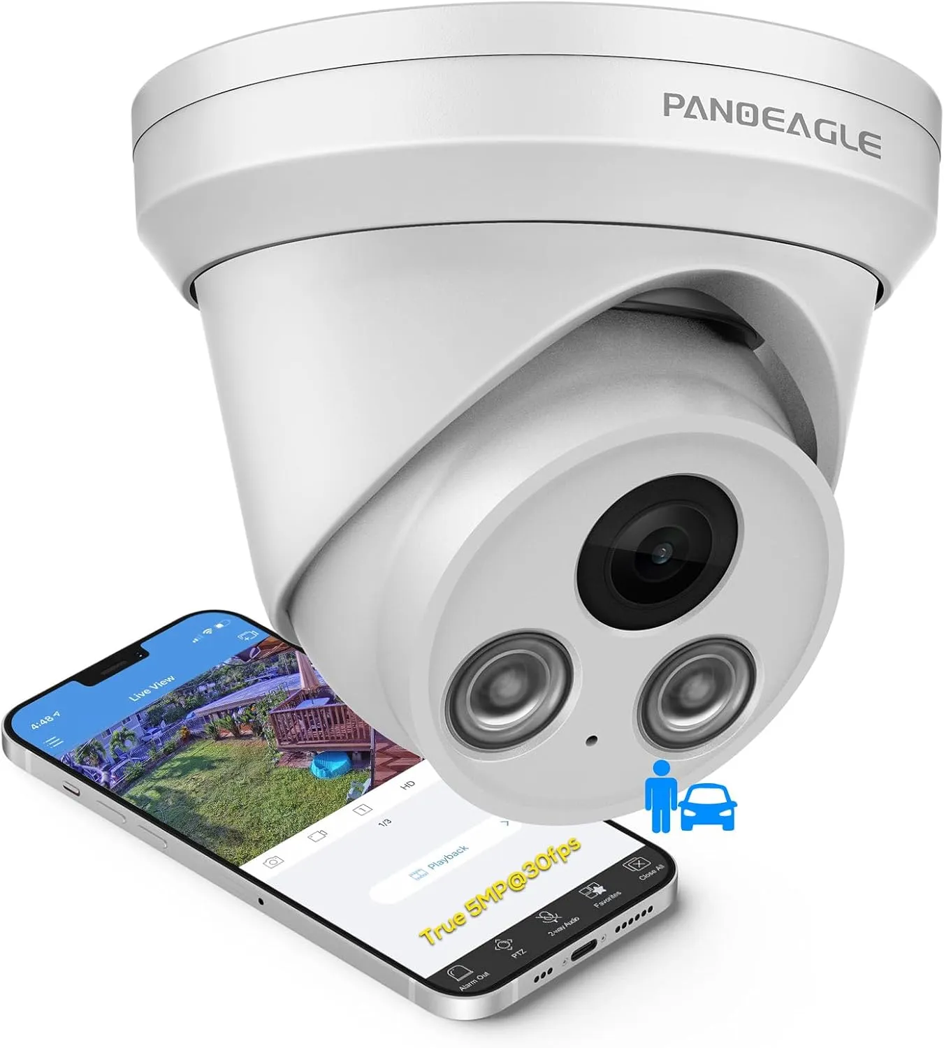 PANOEAGLE 5MP IP PoE Security Camera with Audio/Mic, Compatible for Hikvision 5MP@30fps, Human/Vehicle Detection,98ft IR Night Vision, Wide Angle 2.8mm Lens, IP67 Waterproof(PG2355I)