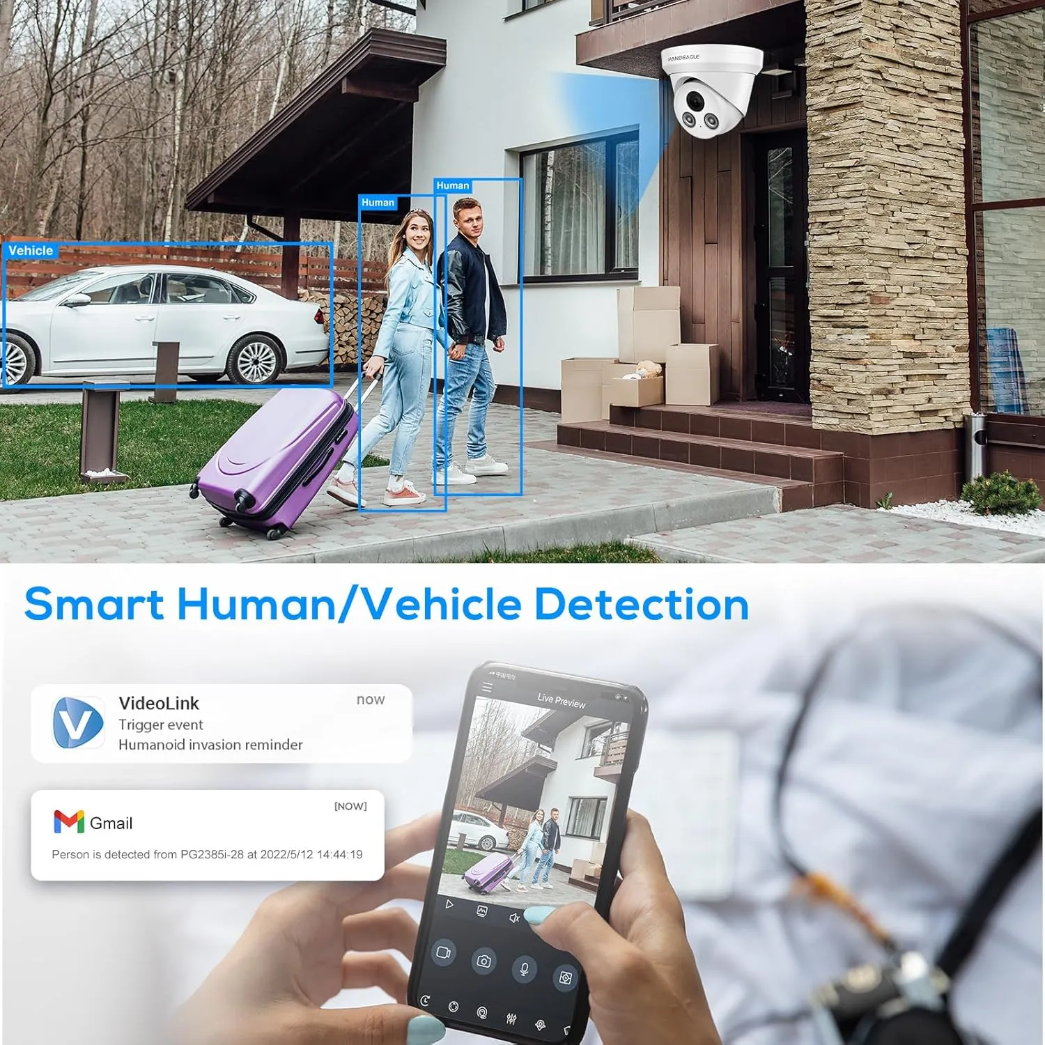 PANOEAGLE 5MP IP PoE Security Camera with Audio/Mic, Compatible for Hikvision 5MP@30fps, Human/Vehicle Detection,98ft IR Night Vision, Wide Angle 2.8mm Lens, IP67 Waterproof(PG2355I)