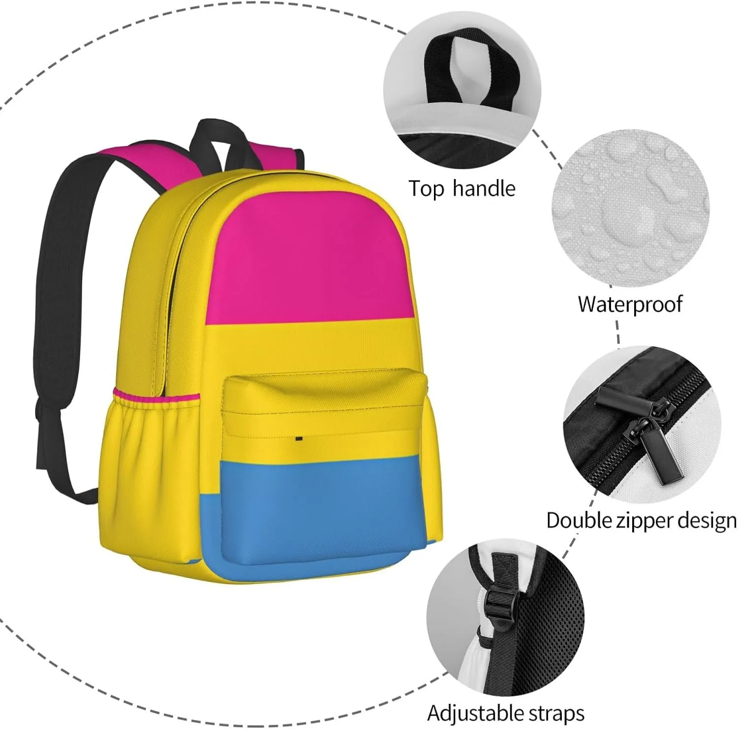 Pansexual Pride Flag Laptop Backpack Shoulder Bag Laptop Pack Travel Backpacks Commuter Back Pack Casual Daypack Bags With Side Pockets