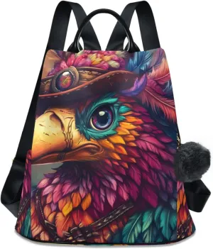 Parrot Wearing Hat Backpack for Women Anti Theft Large Fashion Travel Shoulder Bag Purse Rucksack Lightweight