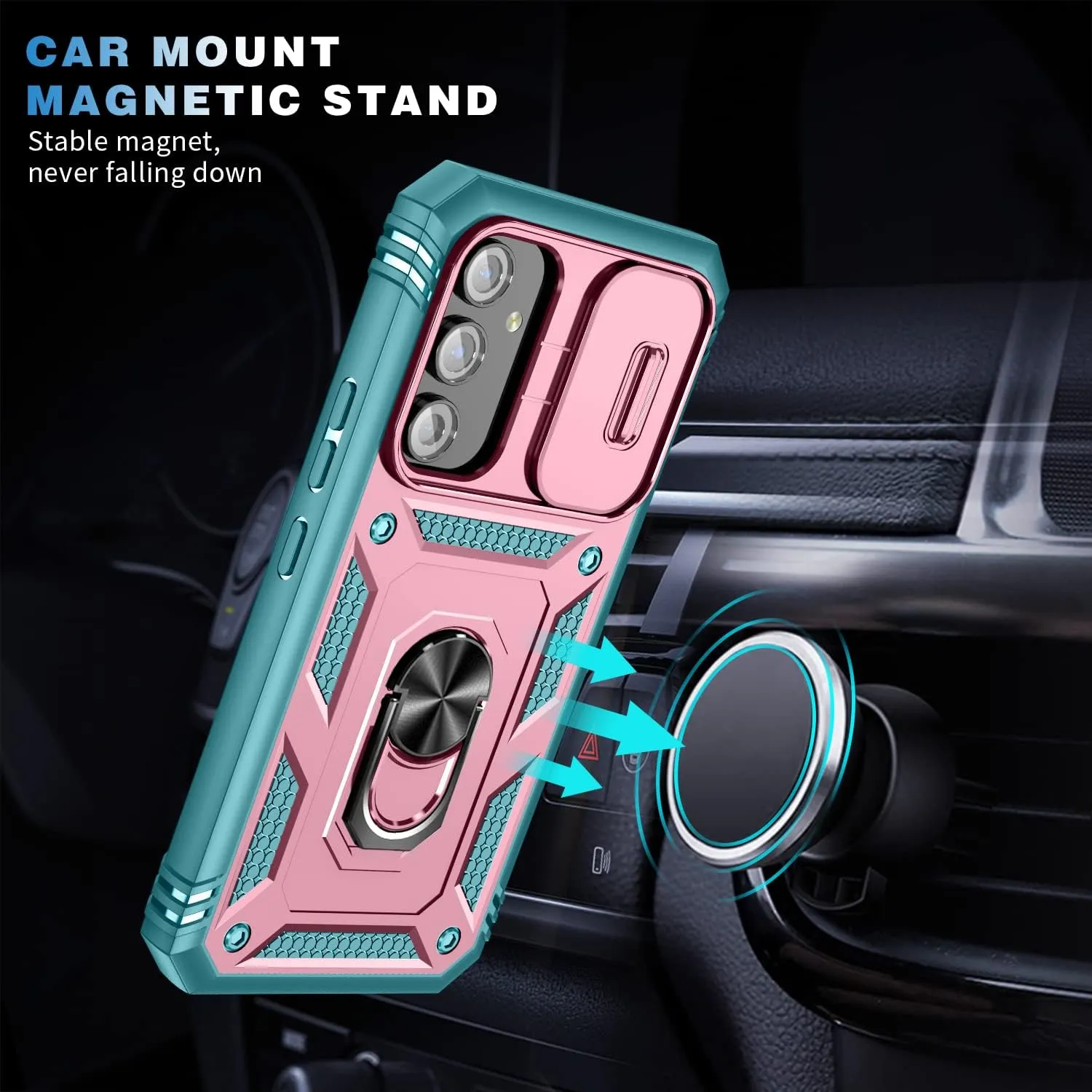 PASNEW for Samsung Galaxy A54 Case Camera Slide Cover & 360° Ring Kickstand,Multi-Layer Military Heavy Duty Full Body Shockproof Hard Shell for A54 5G Cases,6.4 inch,Pink Green