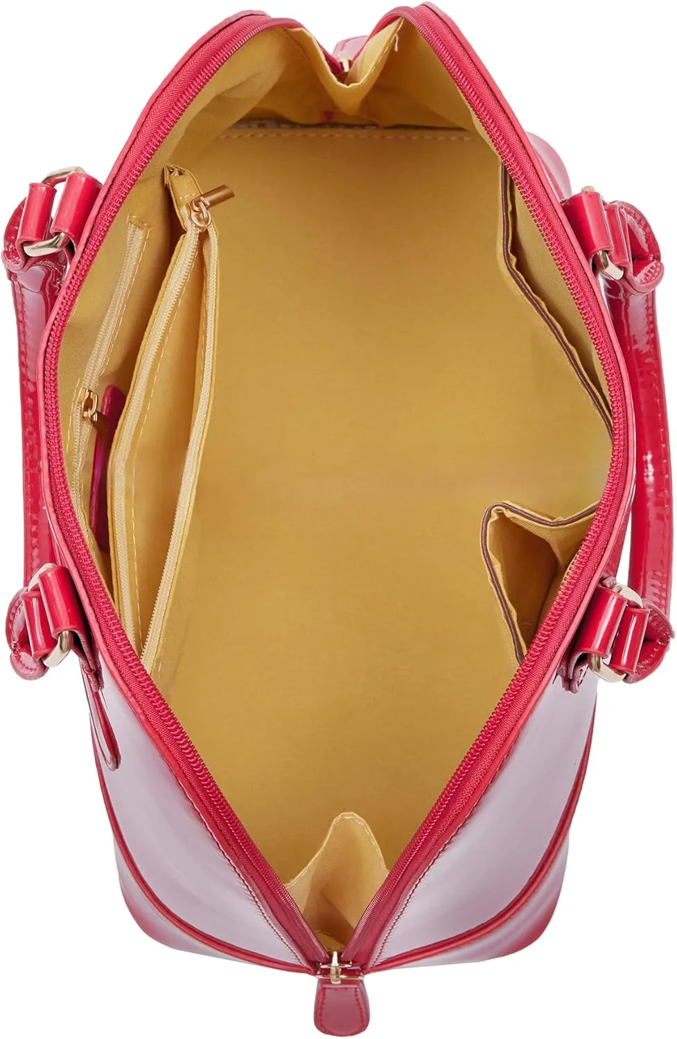 Patent Leather Dome Satchel Purse Zip-around Handbag Multi-Pocket Shoulder Bag Shiny Large Top-handle Shell Bag