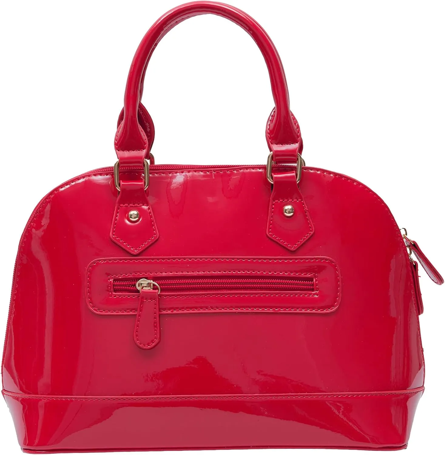 Patent Leather Dome Satchel Purse Zip-around Handbag Multi-Pocket Shoulder Bag Shiny Large Top-handle Shell Bag