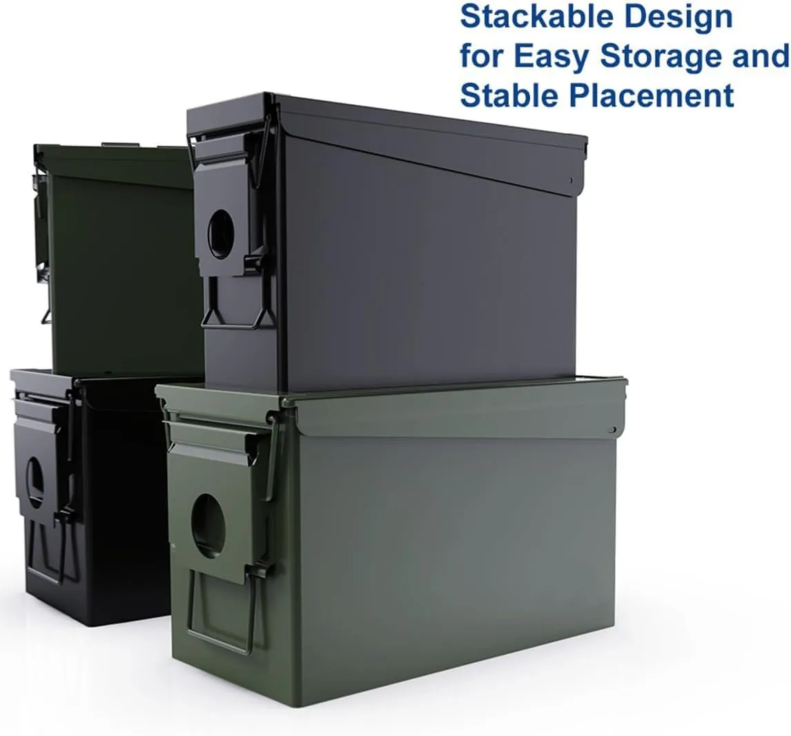 PATRON Cal Ammo Can Metal 9mm Ammo Box Storage Crate case for Shotgun Bullet Rifle Nerf Ammunition Waterproof case-Gard Organizer(Black)