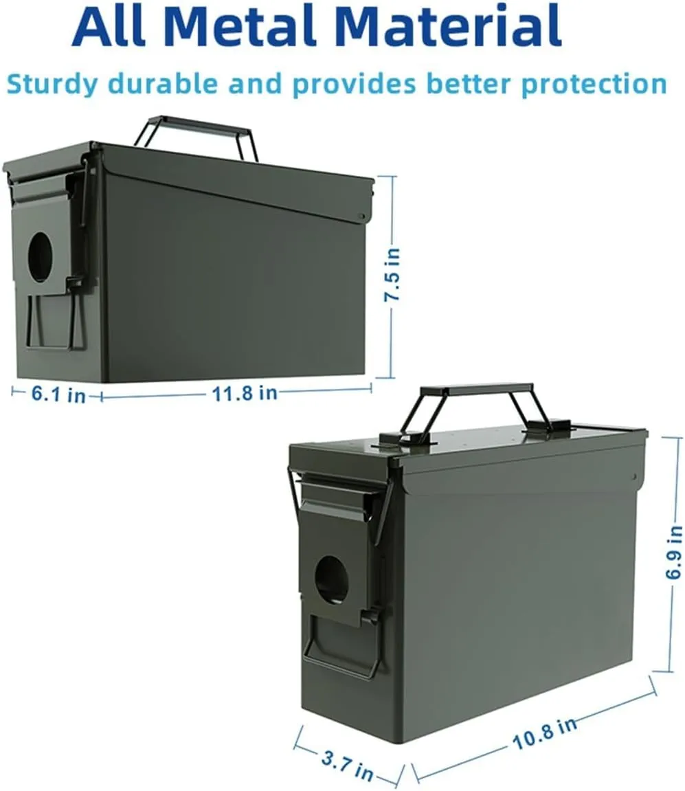 PATRON Cal Ammo Can Metal 9mm Ammo Box Storage Crate case for Shotgun Bullet Rifle Nerf Ammunition Waterproof case-Gard Organizer(Black)