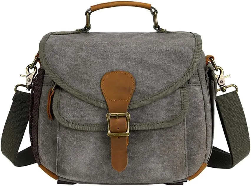 peacechaos Camera Case Crossbody Shoulder Messenger Bag, Vintage DSLR/SLR/Mirrorless Photography Camera Bag with Canon/Nikon/Sony (Army Green)