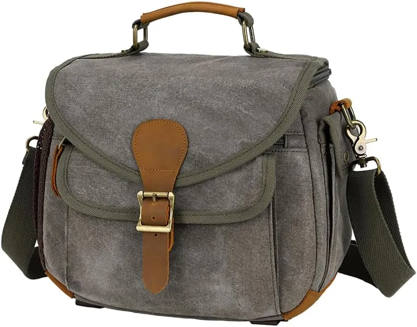 peacechaos Camera Case Crossbody Shoulder Messenger Bag, Vintage DSLR/SLR/Mirrorless Photography Camera Bag with Canon/Nikon/Sony (Army Green)