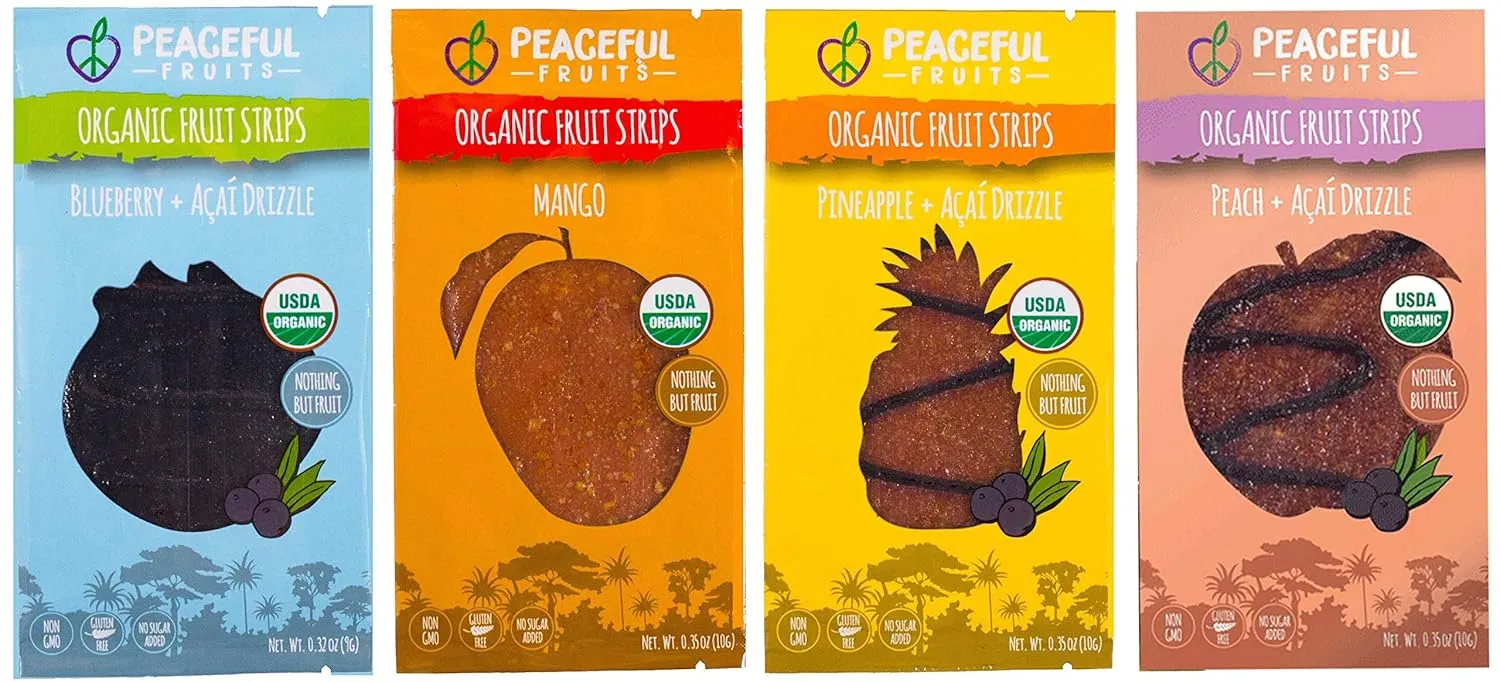 Peaceful Fruits 100% Fruit Strips (Variety pack (blueberry, mango, peach, pineapple), 12 count)