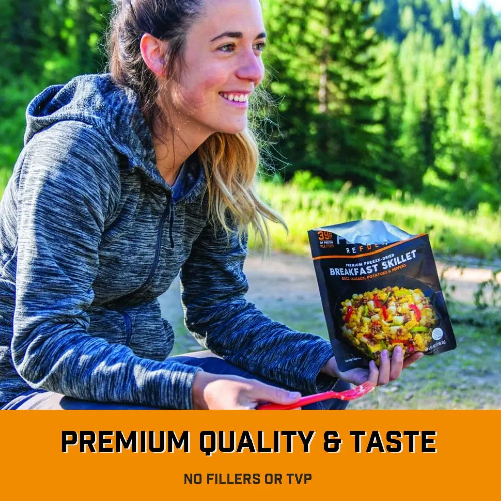Peak Refuel Breakfast Meals | Freeze Dried Backpacking, Camping & Emergency Prep Food | 2 Servings Pouches (6-Pack, Skillet)