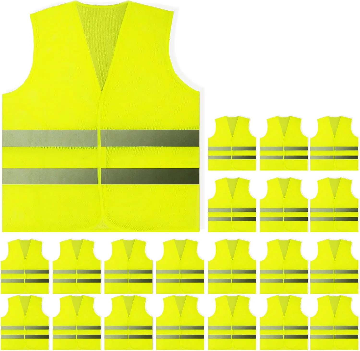 PeerBasics, 20 Pack, Yellow Reflective High Visibility Safety Vest, Hi Vis Silver Strip, Men Women, Work, Cycling, Runner, Construction (Mesh, 20)…