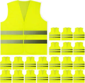 PeerBasics, 20 Pack, Yellow Reflective High Visibility Safety Vest, Hi Vis Silver Strip, Men Women, Work, Cycling, Runner, Construction (Mesh, 20)…