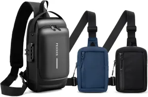 Peicees Pack of 3 Mens Crossbody Bag Man Bags Mens Purse Anti-theft Sling Bag Shoulder Bag Chest Bag, Leather Black and Mini Dark Blue and Mini Black