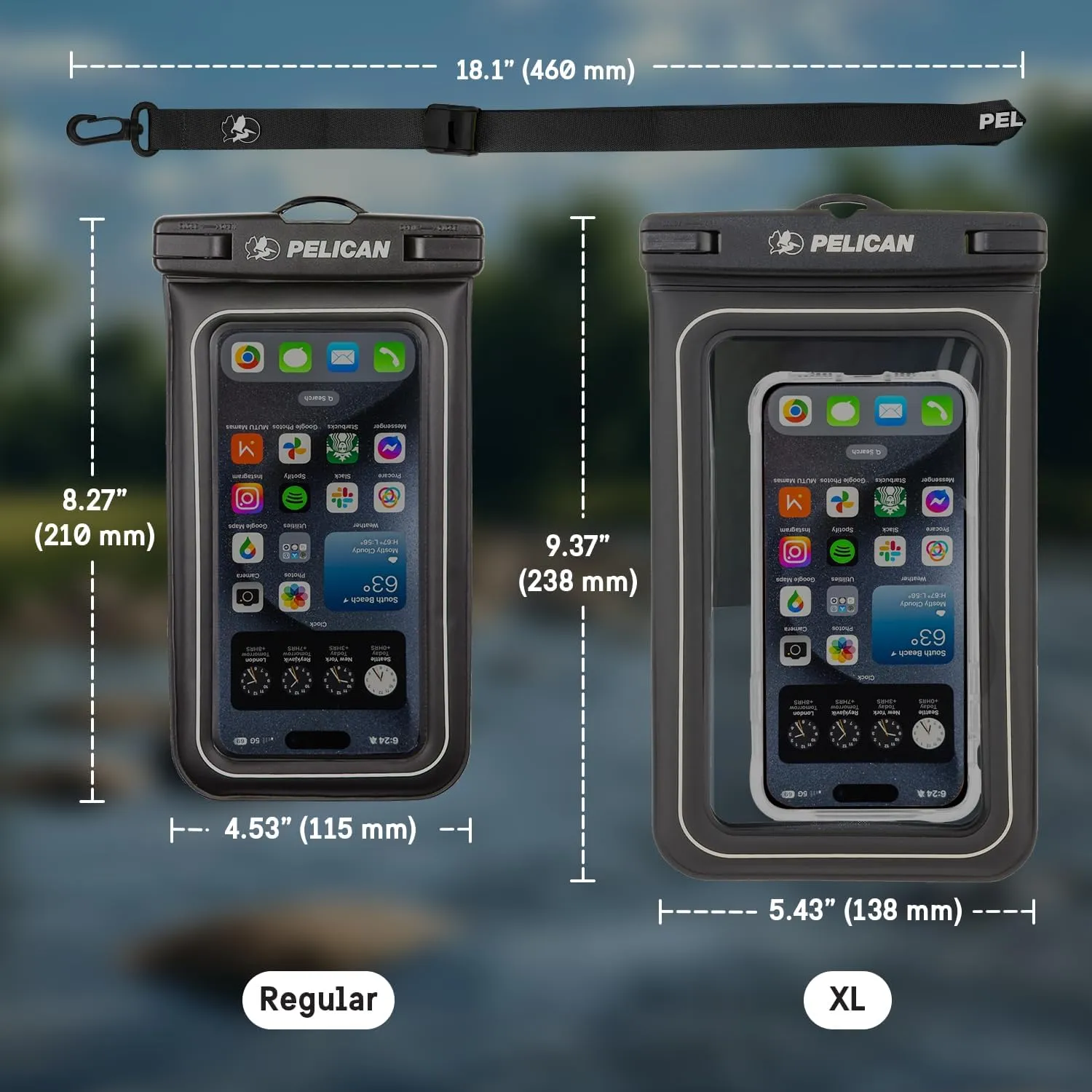 Pelican Marine - IP68 Waterproof Phone Pouch (XL Size) Floating Waterproof Phone Case - Beach Cruise Ship Travel Essentials - Works with All Phones - Detachable Lanyard - Black