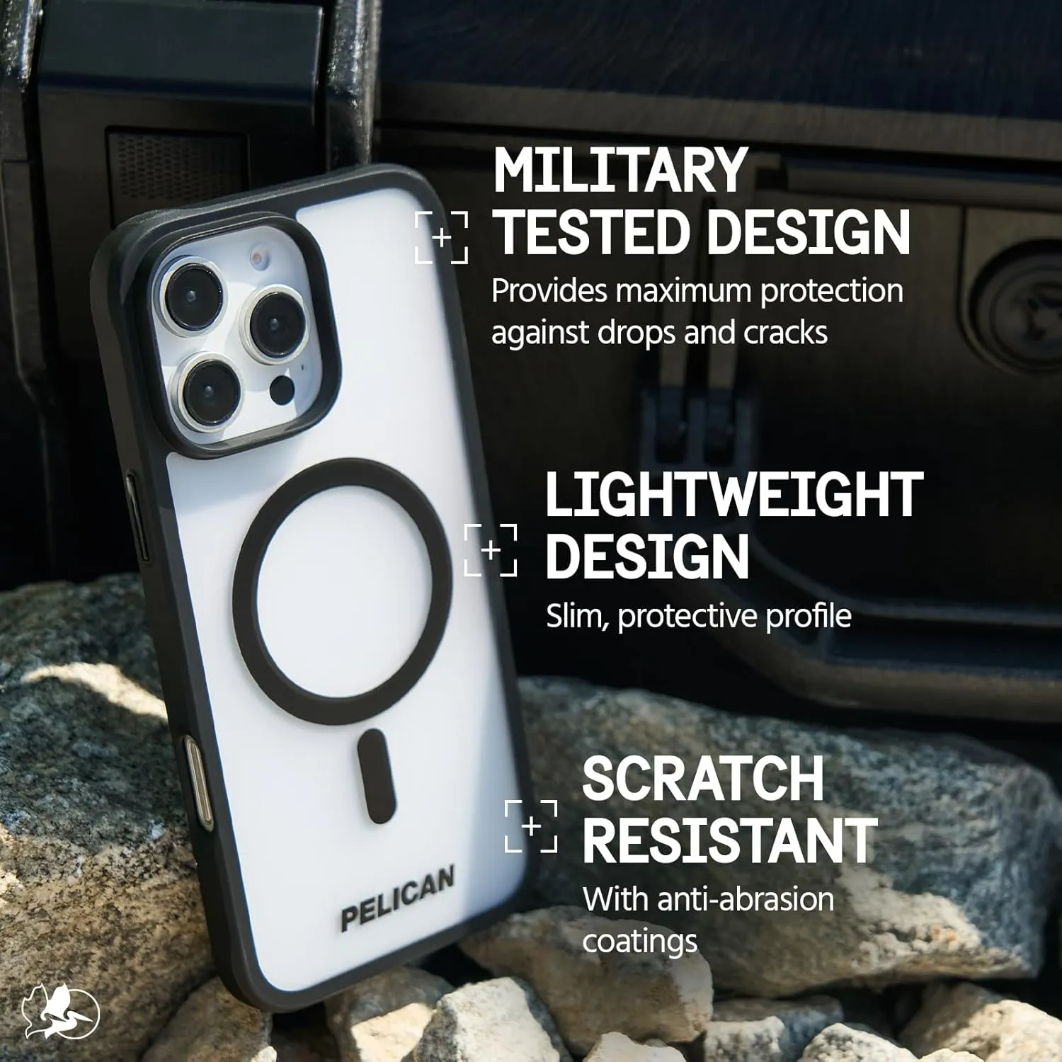 Pelican Ranger iPhone 16 Pro Max Case [Compatible with MagSafe] Rugged Magnetic Phone Case with 12ft Military-Grade Drop Protection - Heavy Duty Phone Cover for iPhone 16 Pro Max - Frosted Clear