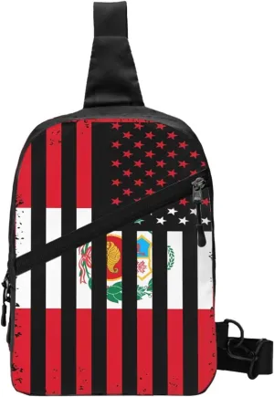 Peru Peruvian American Flag Crossbody Bag Portable Sling Bags Foldable Chest Daypack Reusable Sports Shoulder Backpack Diagonally Casual Rucksack Travel Bag
