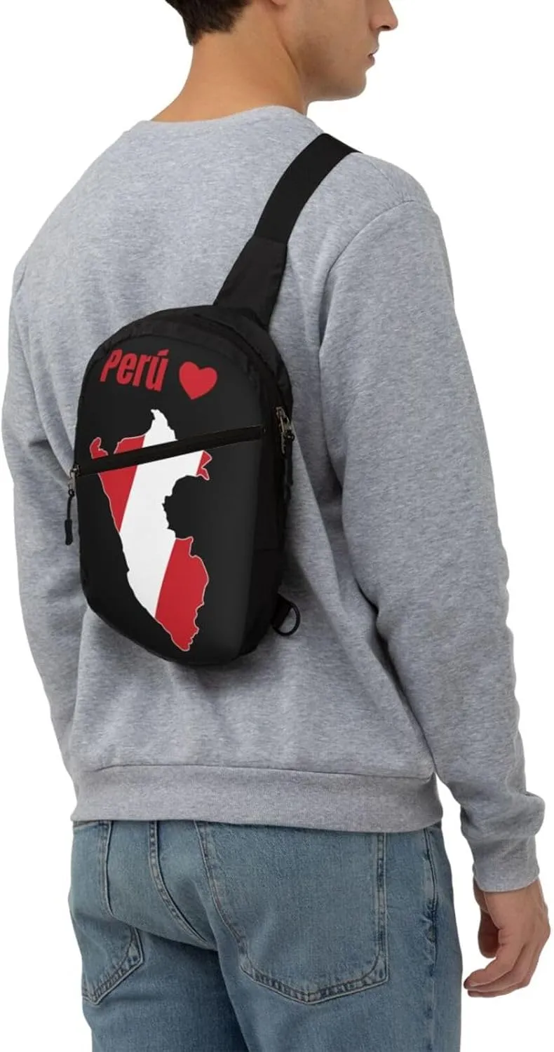 Peruvian Peru Map Flag Crossbody Bag Portable Sling Bags Foldable Chest Daypack Reusable Sports Shoulder Backpack Diagonally Casual Rucksack Travel Bag