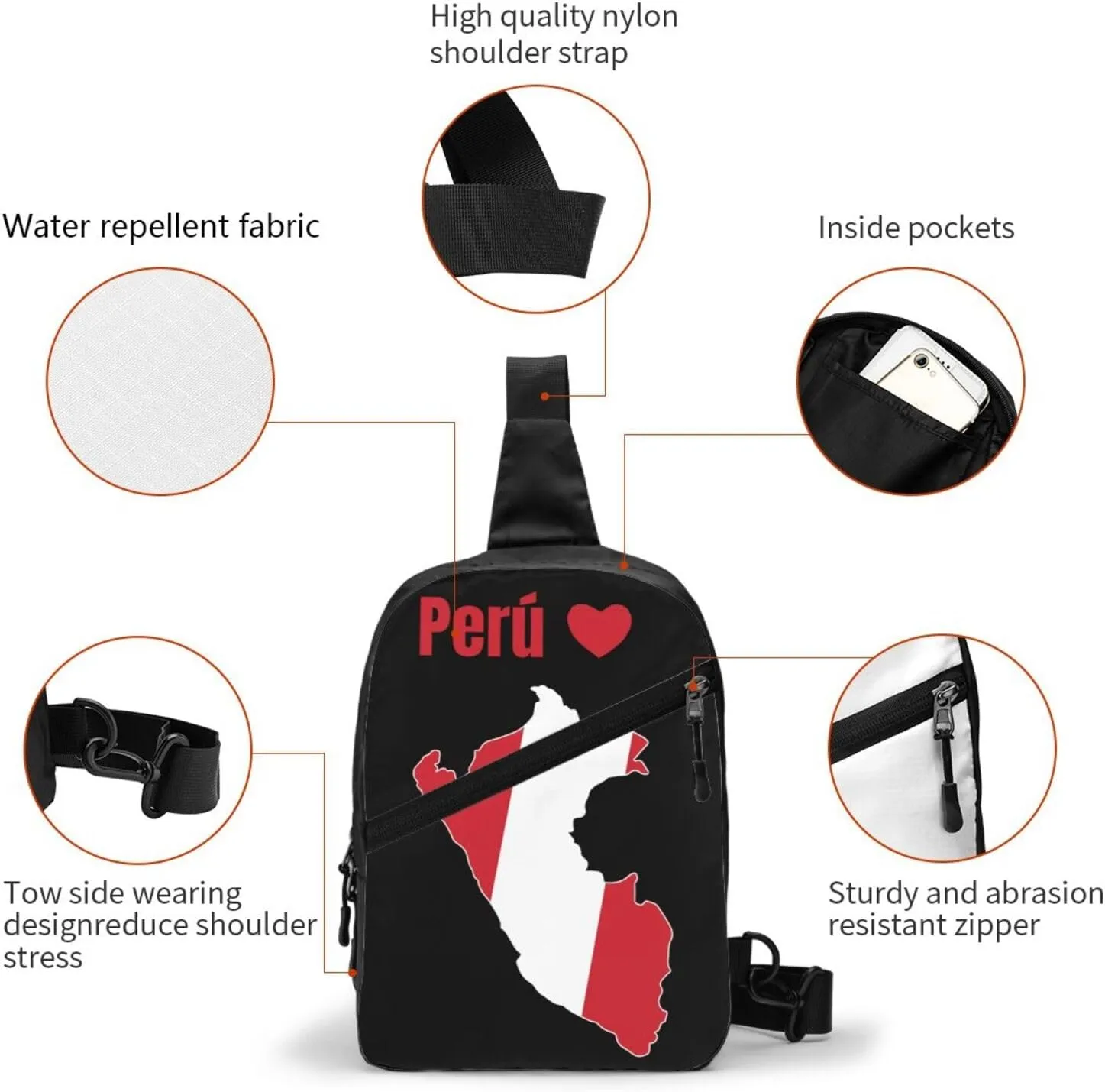 Peruvian Peru Map Flag Crossbody Bag Portable Sling Bags Foldable Chest Daypack Reusable Sports Shoulder Backpack Diagonally Casual Rucksack Travel Bag