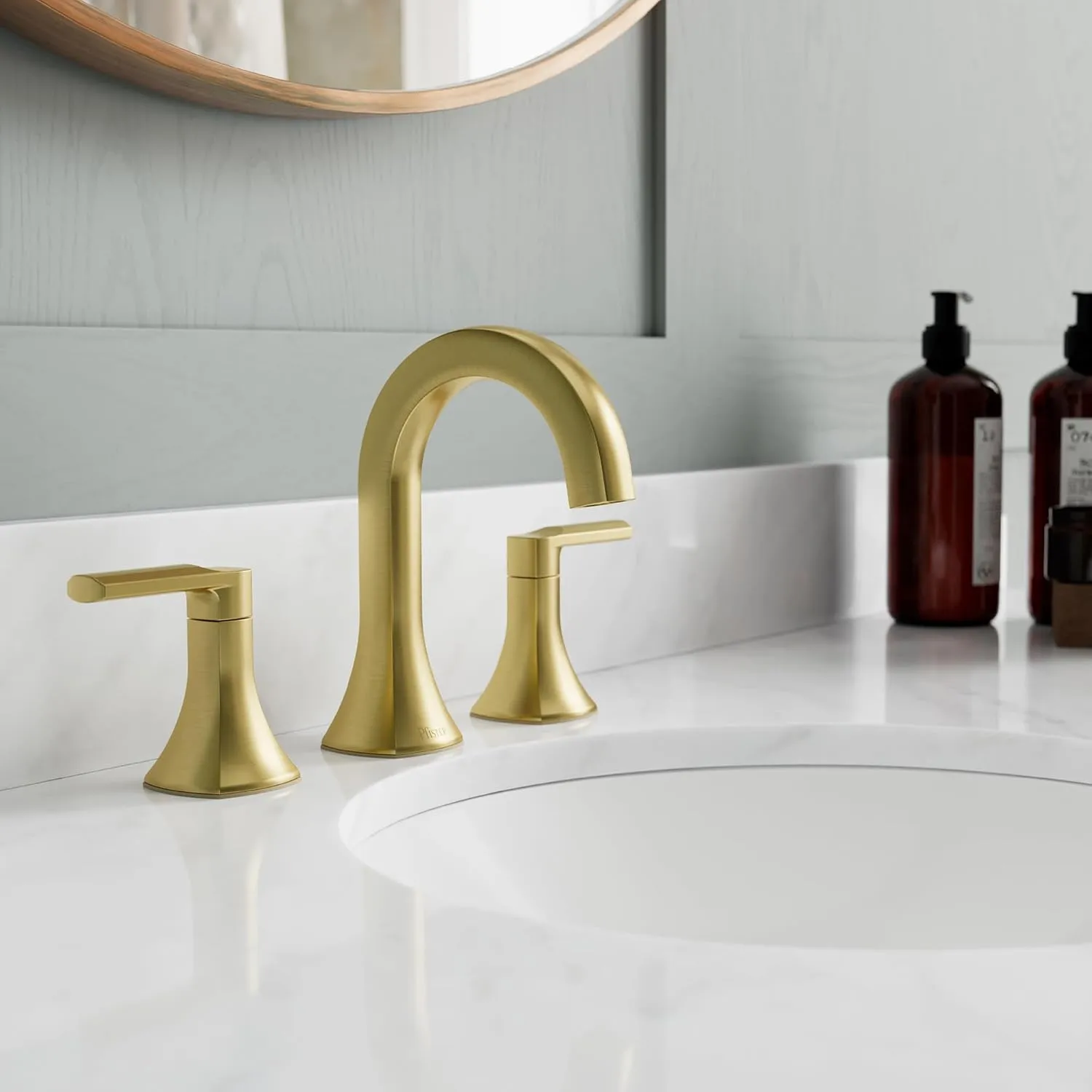 Pfister Vaneri Bathroom Sink Faucet, 8-Inch Widespread, 2-Handle, 3-Hole, Brushed Gold Finish, LF049VRIBG