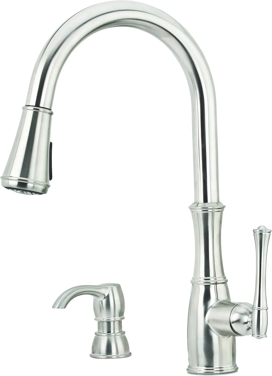 Pfister Wheaton Kitchen Faucet with Pull Down Sprayer and Soap Dispenser, Single Handle, High Arc, Stainless Steel Finish, GT529WH1S