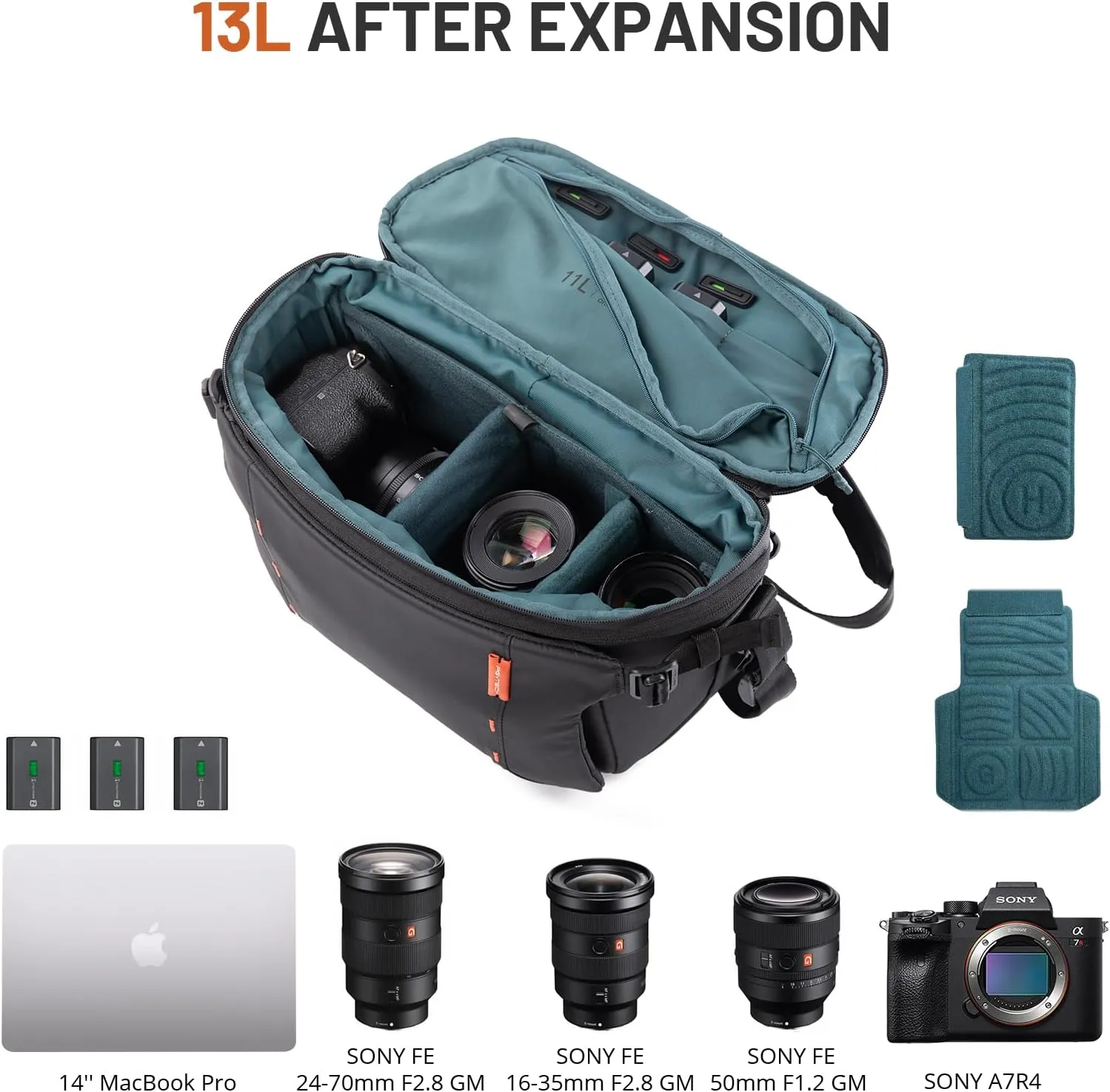 PGYTECH OneMo Sling Camera Bag 11L-13L, waterproof Crossbody Camera Shoulder Bag for Photographers Travel, DSLR Camera Bag for Sony/Canon/Nikon/DJI Mavic/Mirrorless/Tripod/Laptop, Grey Camo