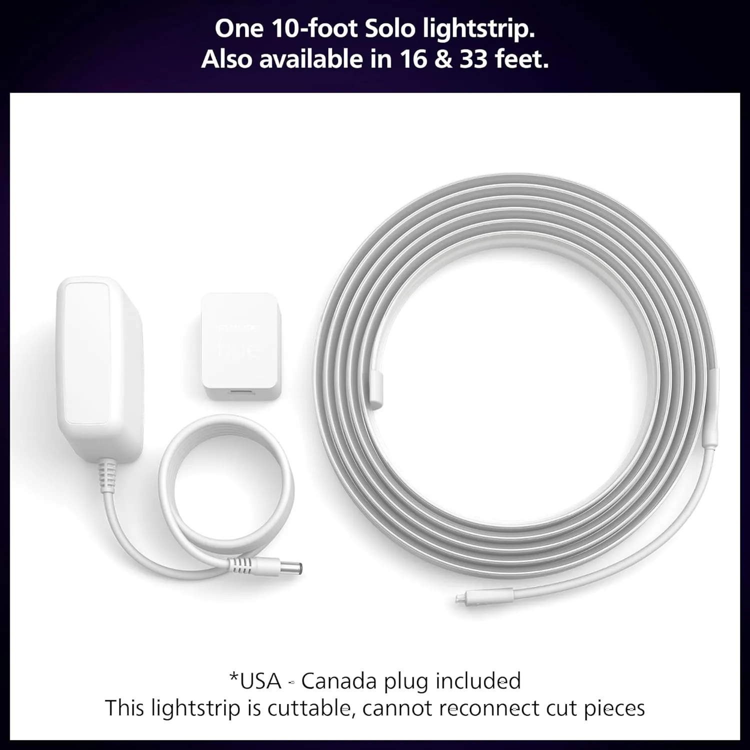 Philips Hue Indoor 10 Ft Smart LED Solo lightstrip Base Kit - 1 Pack - Control with Hue App - Compatible with Alexa, Google Assistant and Apple HomeKit