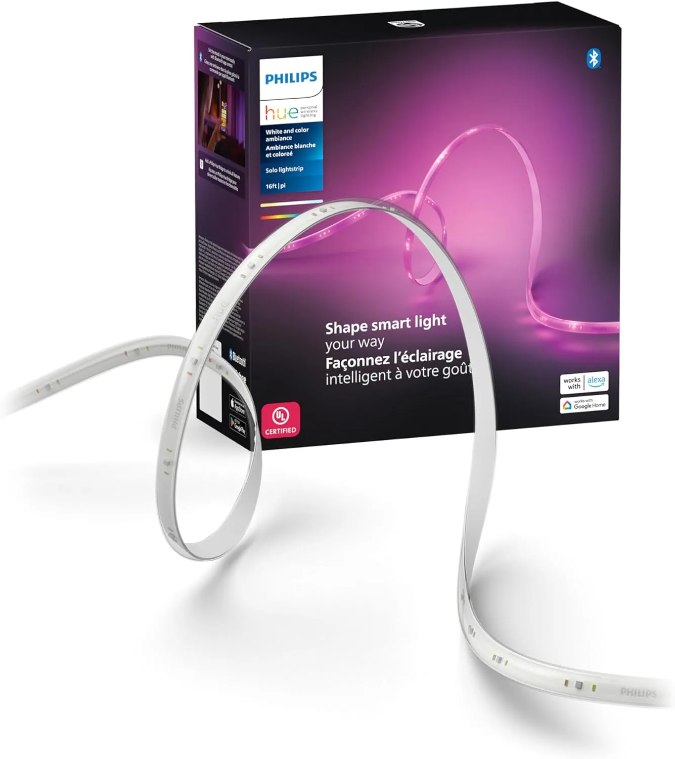 Philips Hue Indoor 16 Ft Smart LED Solo lightstrip Base Kit - 1 Pack - Control with Hue App - Compatible with Alexa, Google Assistant and Apple HomeKit