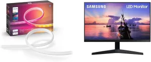 Philips Hue Indoor 6-Foot Smart LED Light Strip Base Kit with Plug - Flowing Multicolor Effect & Samsung 27" T35F Series FHD 1080p Computer Monitor, 75Hz, IPS Panel, HDMI, VGA (D-Sub)