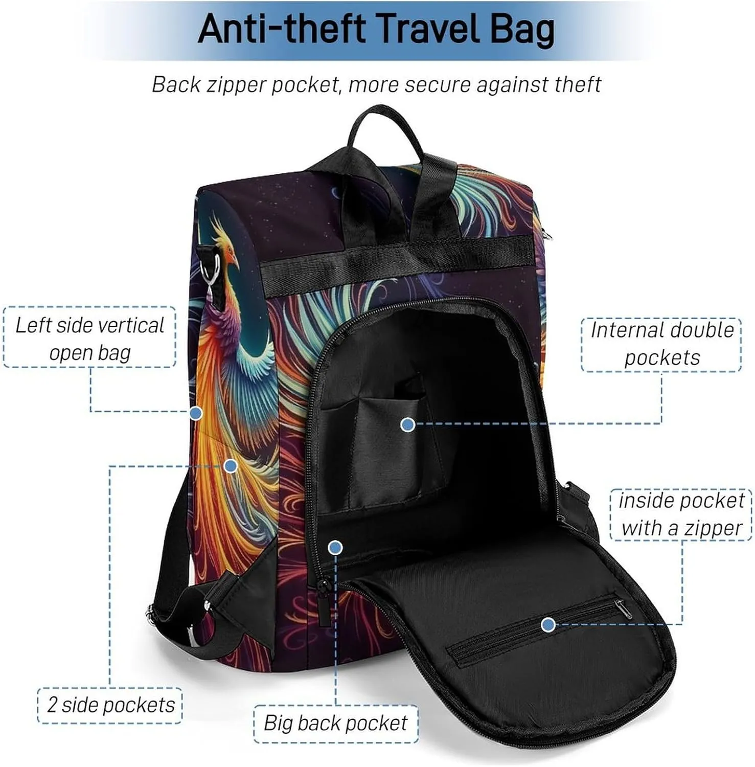 Phoenix Waterproof Backpack Purse for Women Anti Theft Fashion Shoulder Bag Lightweight Rucksack