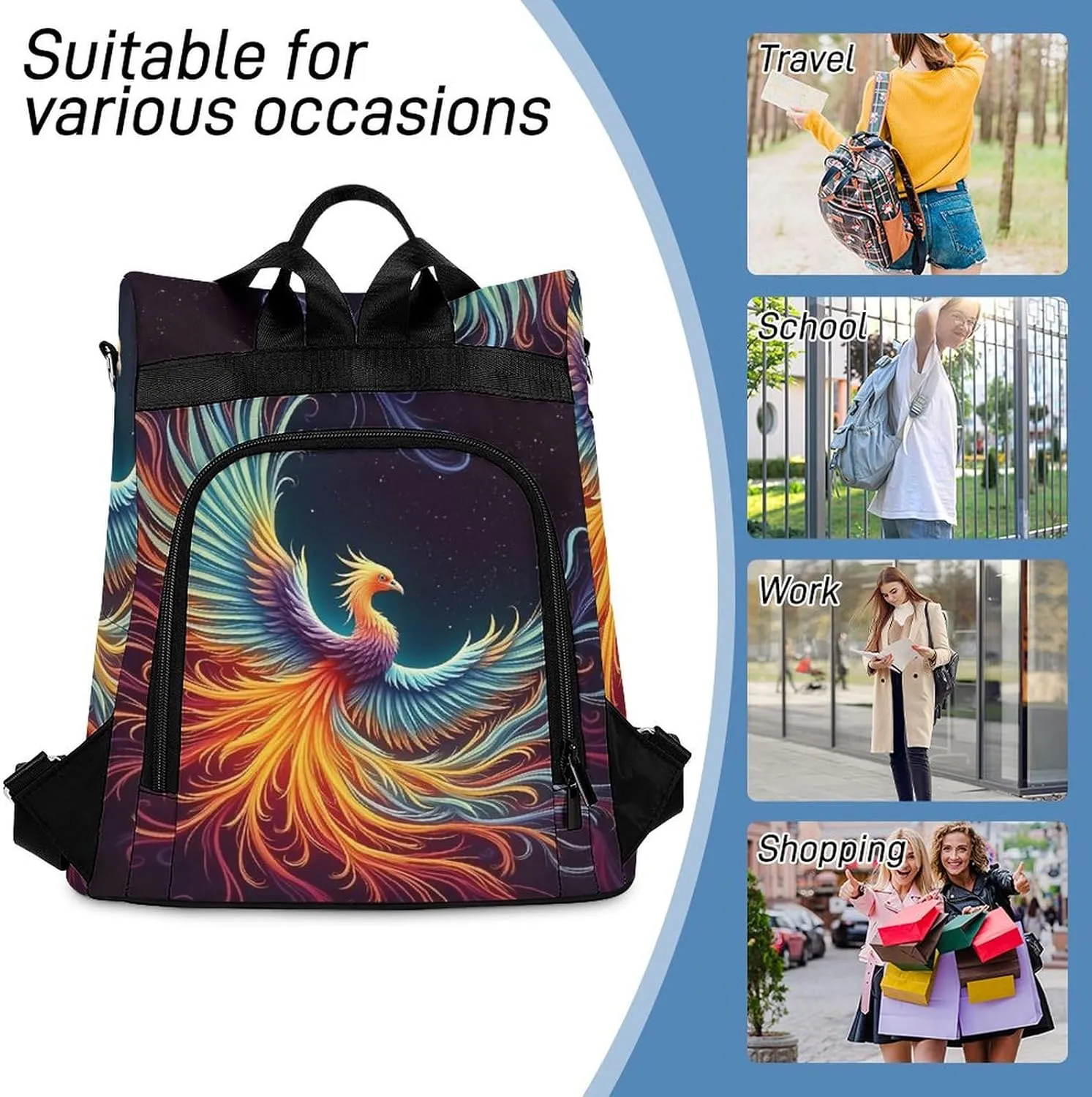 Phoenix Waterproof Backpack Purse for Women Anti Theft Fashion Shoulder Bag Lightweight Rucksack