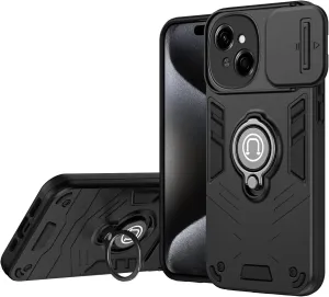 Phone Case Compatible with Tecno Spark Go 1 Case with Kickstand & Slide Camera Cover, Shockproof Military-Grade Case Rugged Protective Cover Compatible with Tecno Spark Go 1 Phone(Black)