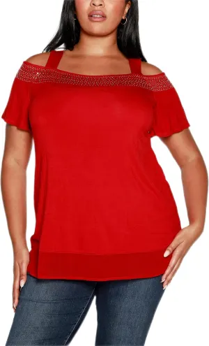 Plus Size Cold-Shoulder Top Belldini Red 3X