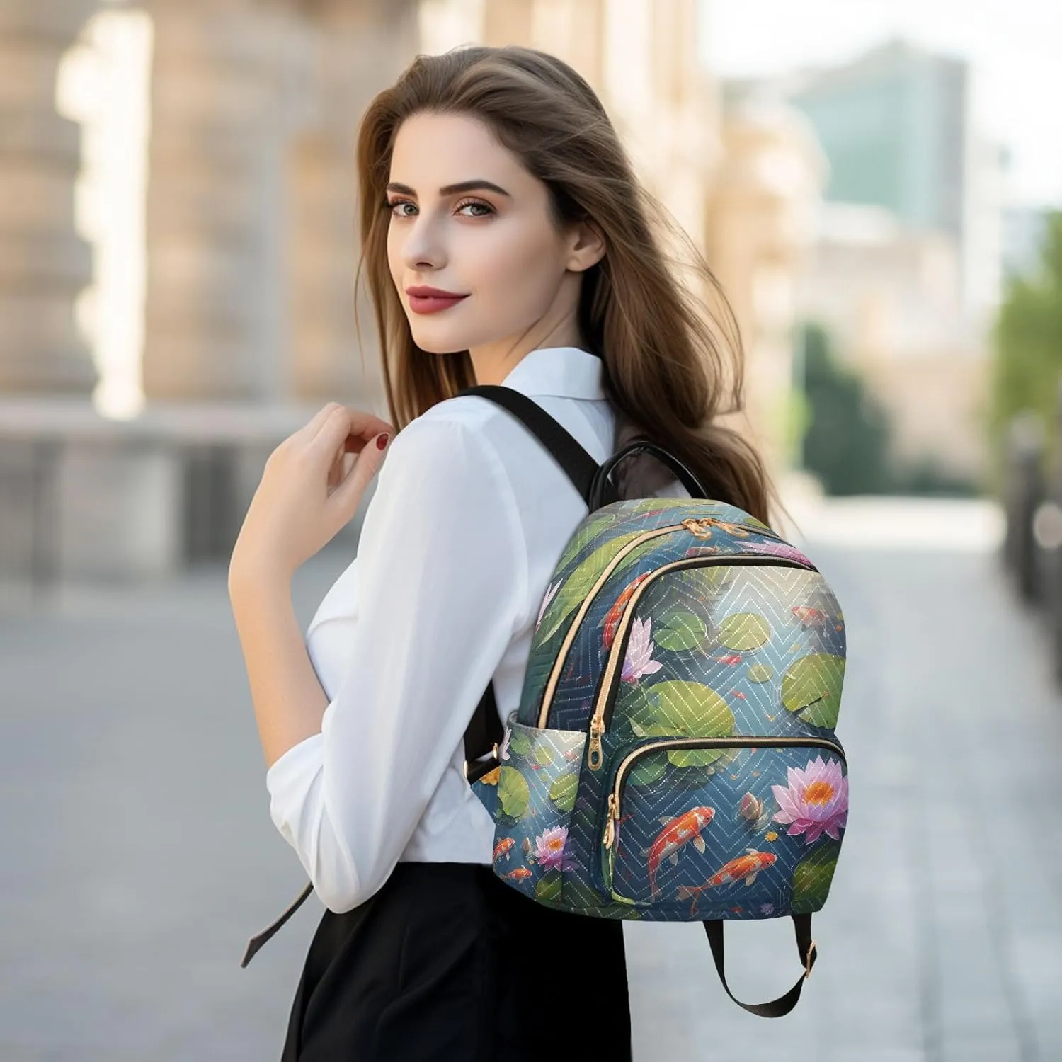 Pond Flowers Green Backpack Purse for Women Shoulder Bag with Anti-theft Back for Women Travel M