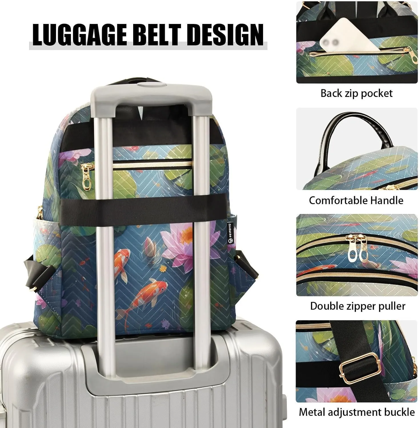 Pond Flowers Green Backpack Purse for Women Shoulder Bag with Anti-theft Back for Women Travel M