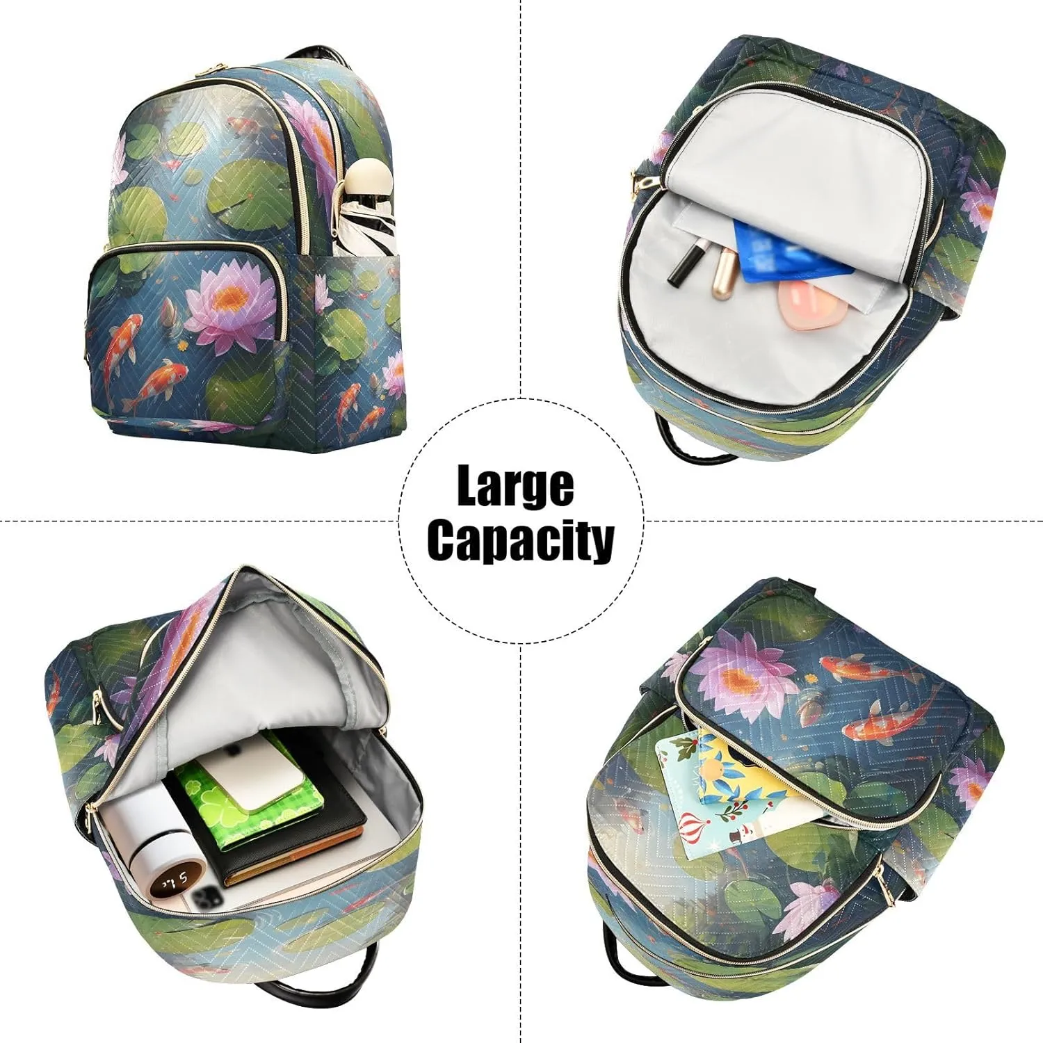 Pond Flowers Green Backpack Purse for Women Shoulder Bag with Anti-theft Back for Women Travel M