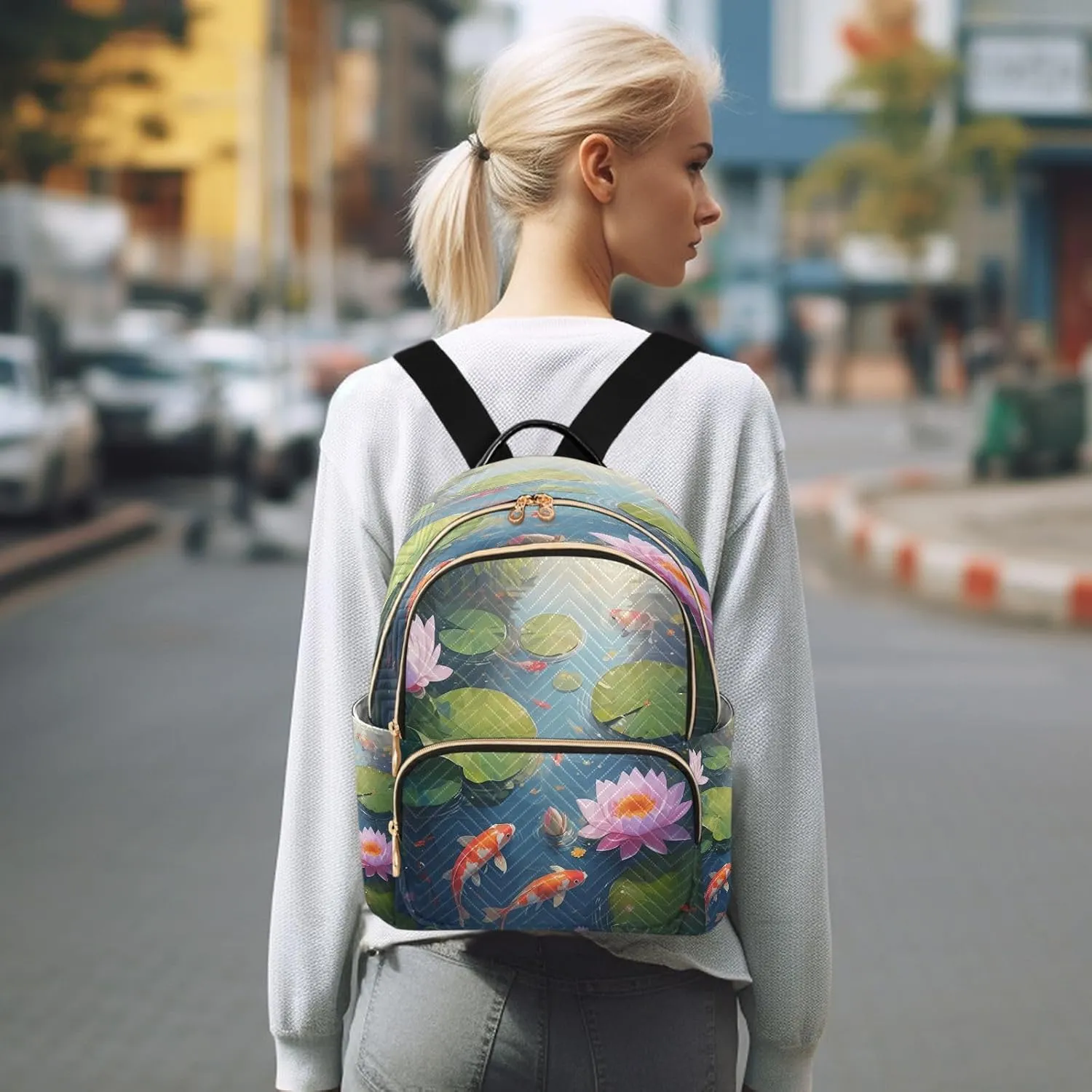 Pond Flowers Green Backpack Purse for Women Shoulder Bag with Anti-theft Back for Women Travel M